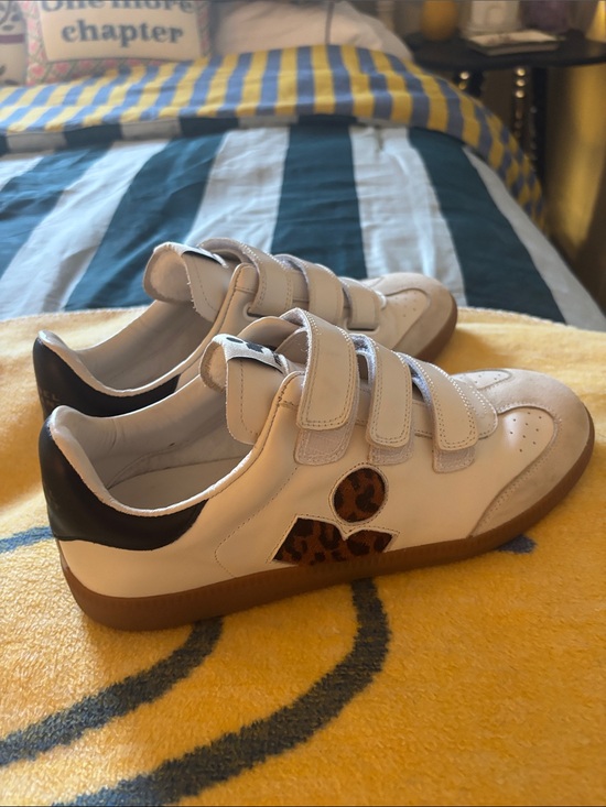 Isabel Marant Shoes - Isabel Marant White Leather Sneakers with Leopard Accent